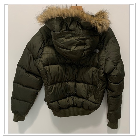 The North Face 550 Down Filled Fur Hooded Puffer Jacket Olive Green Size Large - Picture 11 of 15